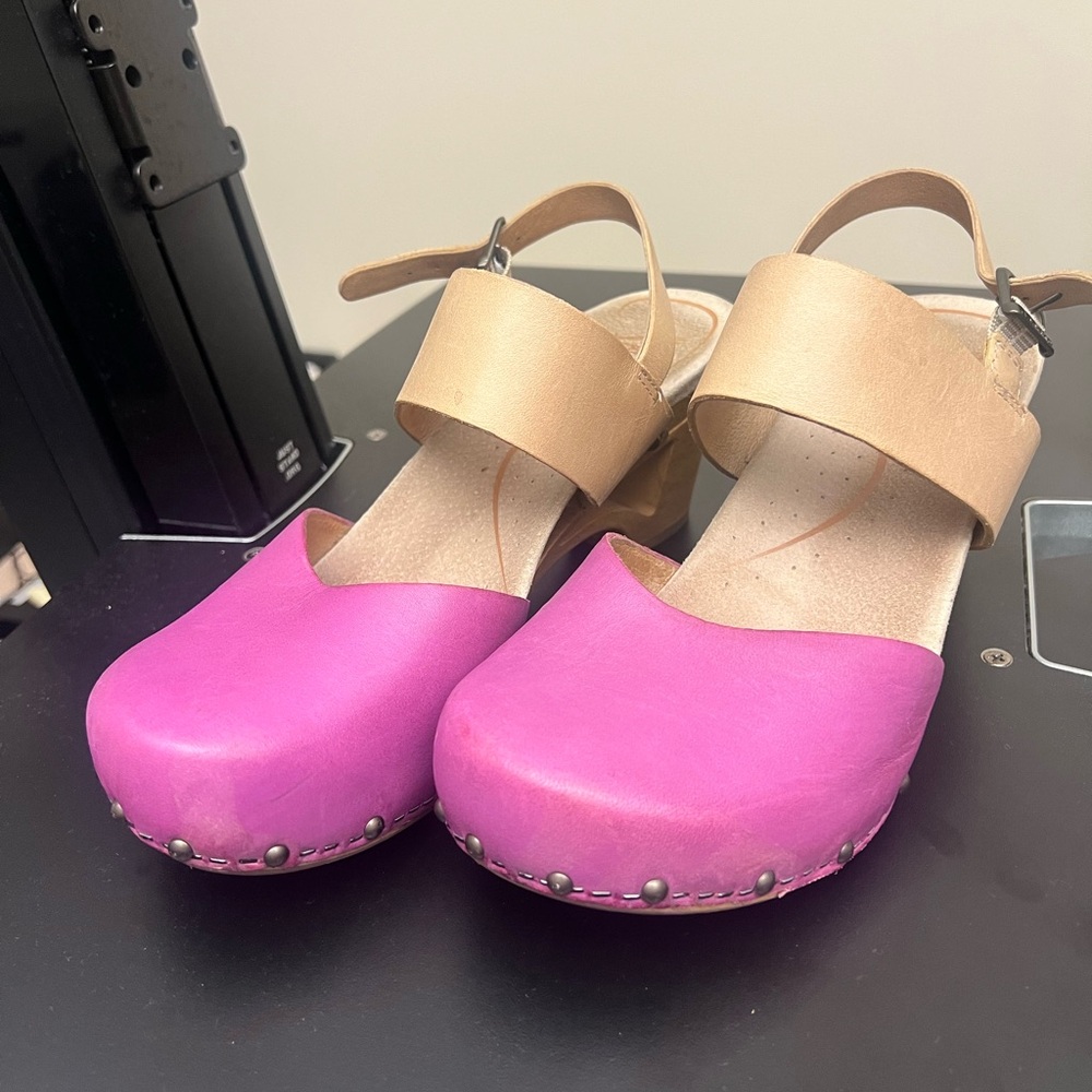 Dansko Pink and Tan Mules